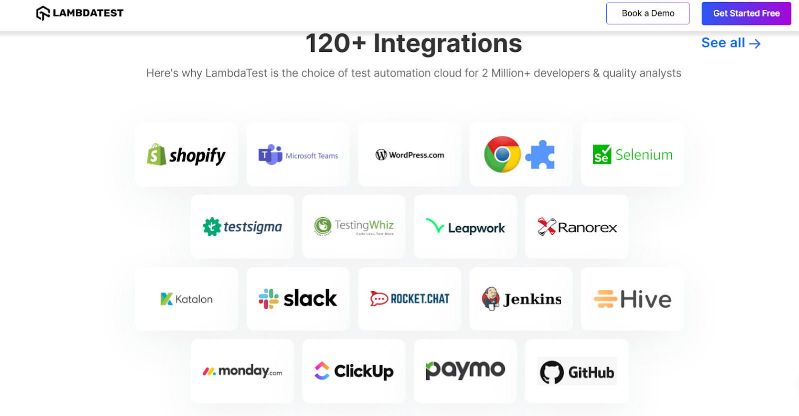 Lambda Test integrates up to more than 120 integrations
